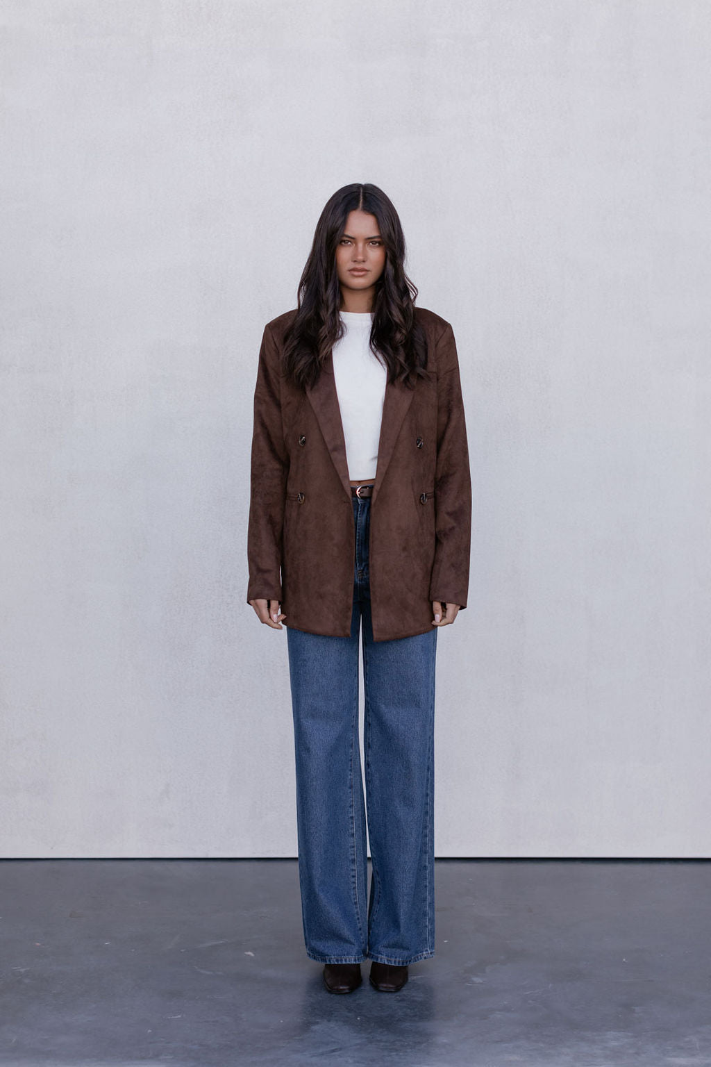 Yanni Oversized Blazer - Chocolate Brown Suede Look