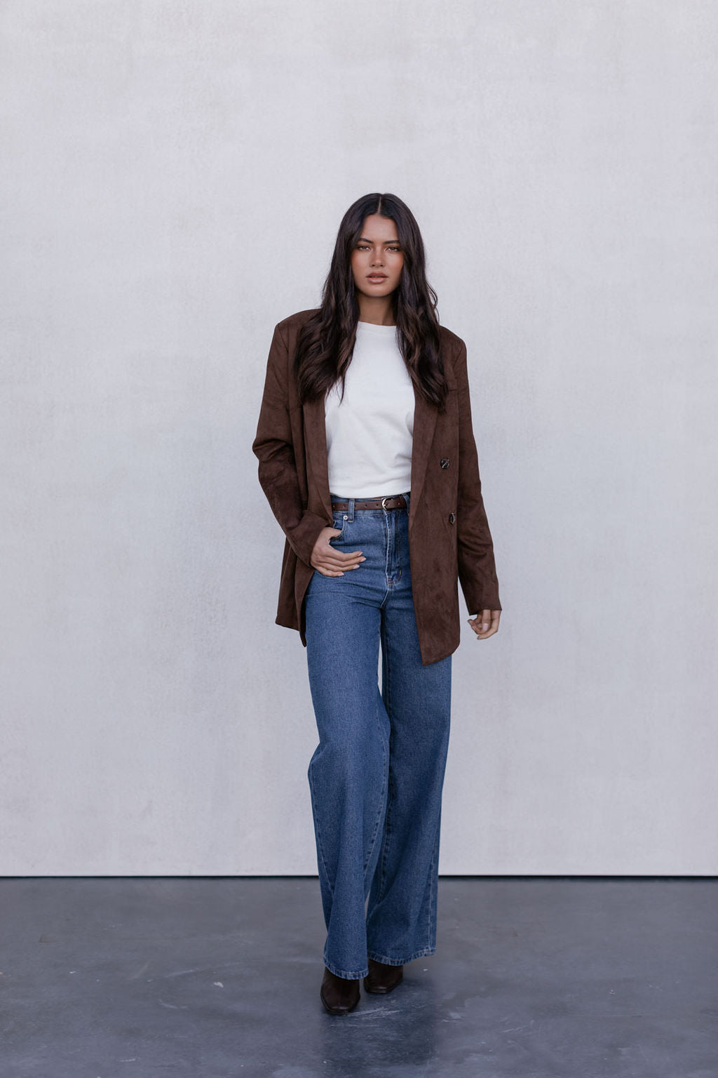 Yanni Oversized Blazer - Chocolate Brown Suede Look
