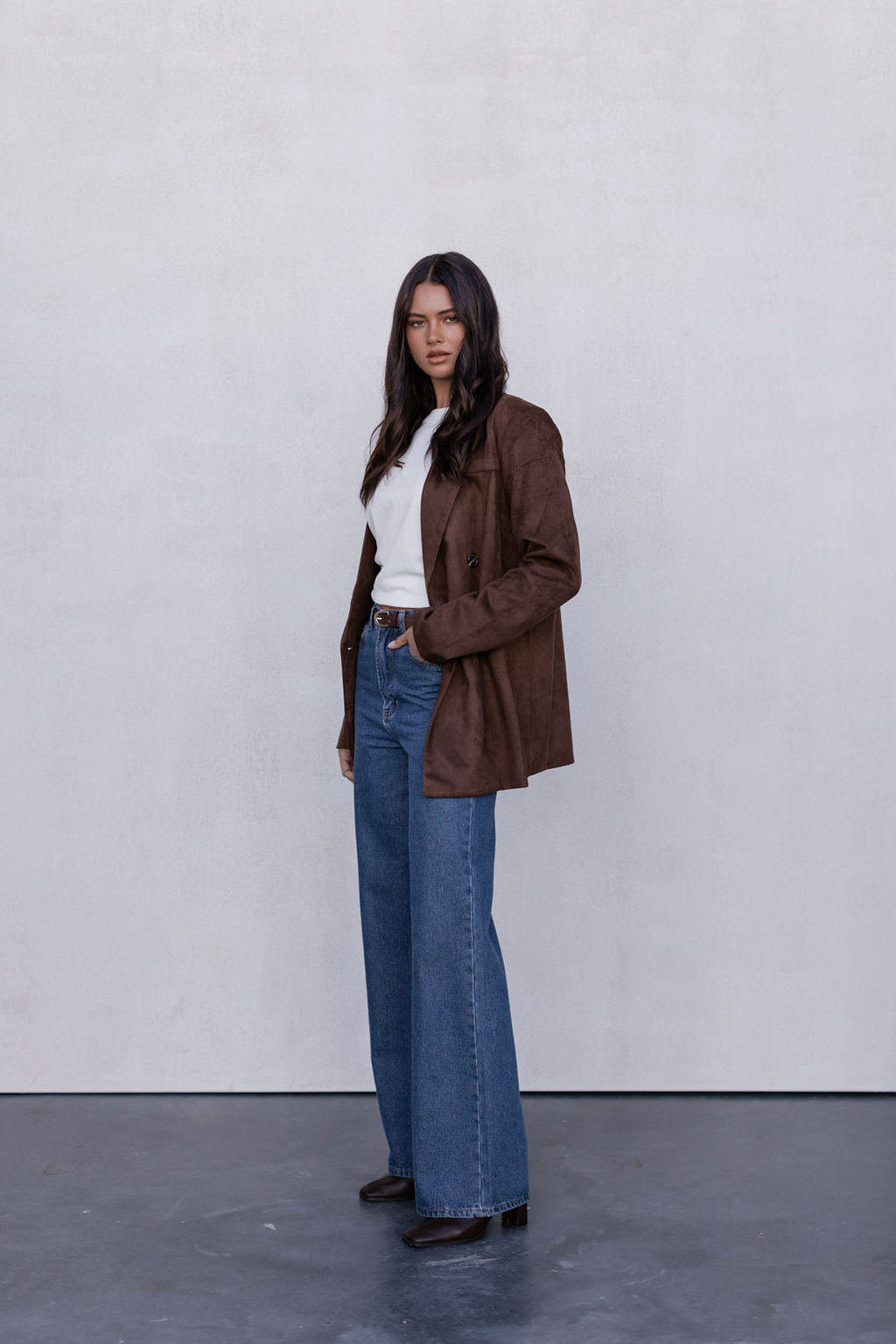 Yanni Oversized Blazer - Chocolate Brown Suede Look