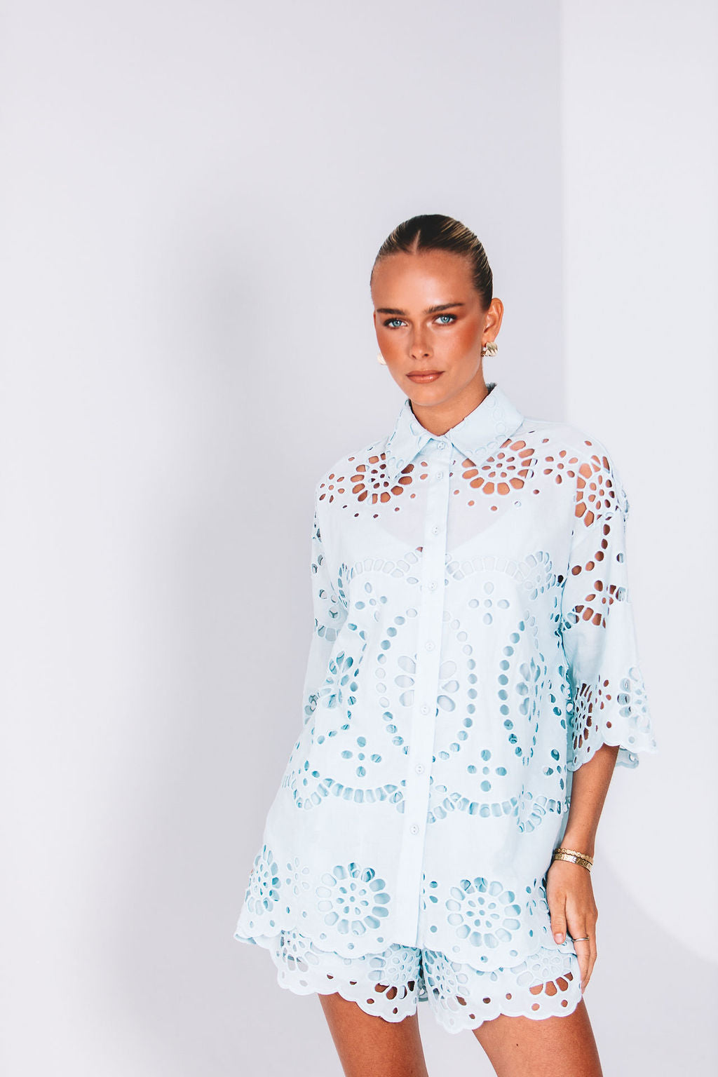 Immy Shirt Powder Blue Sicily Lace