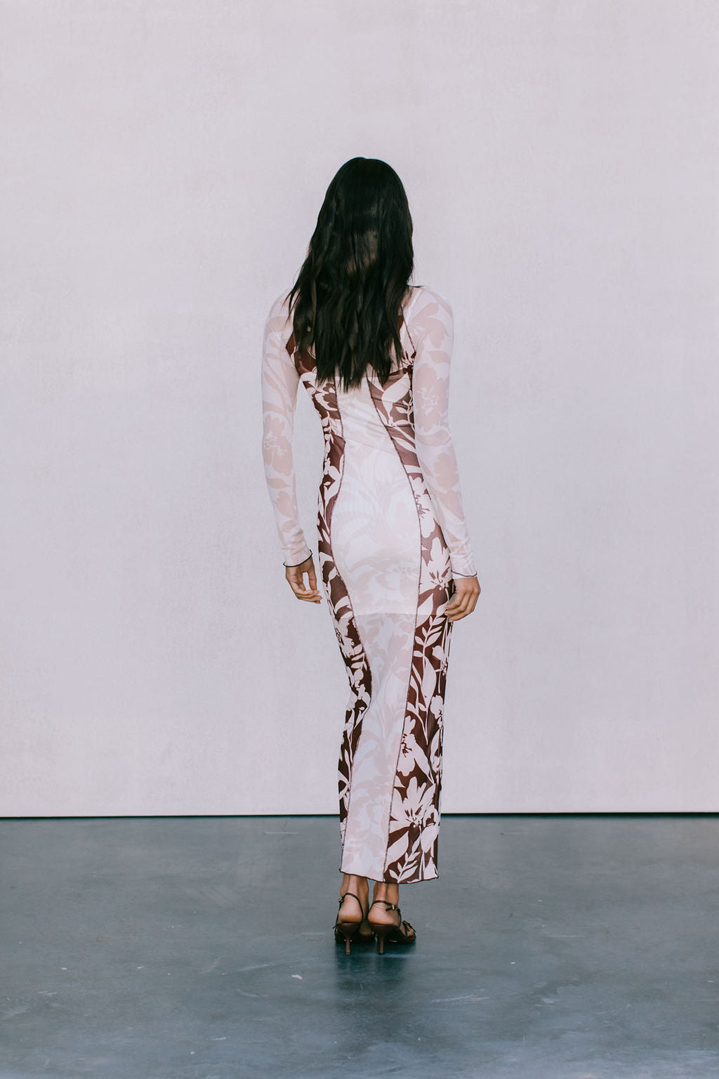 Rochelle Dress - Beige/Chocolate Brown Floral Mesh