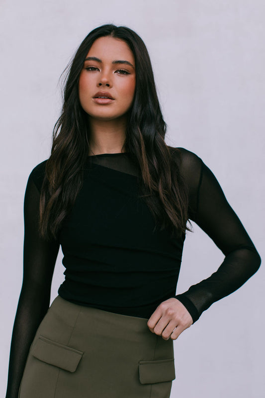 Quena Long-sleeve Top - Black Mesh