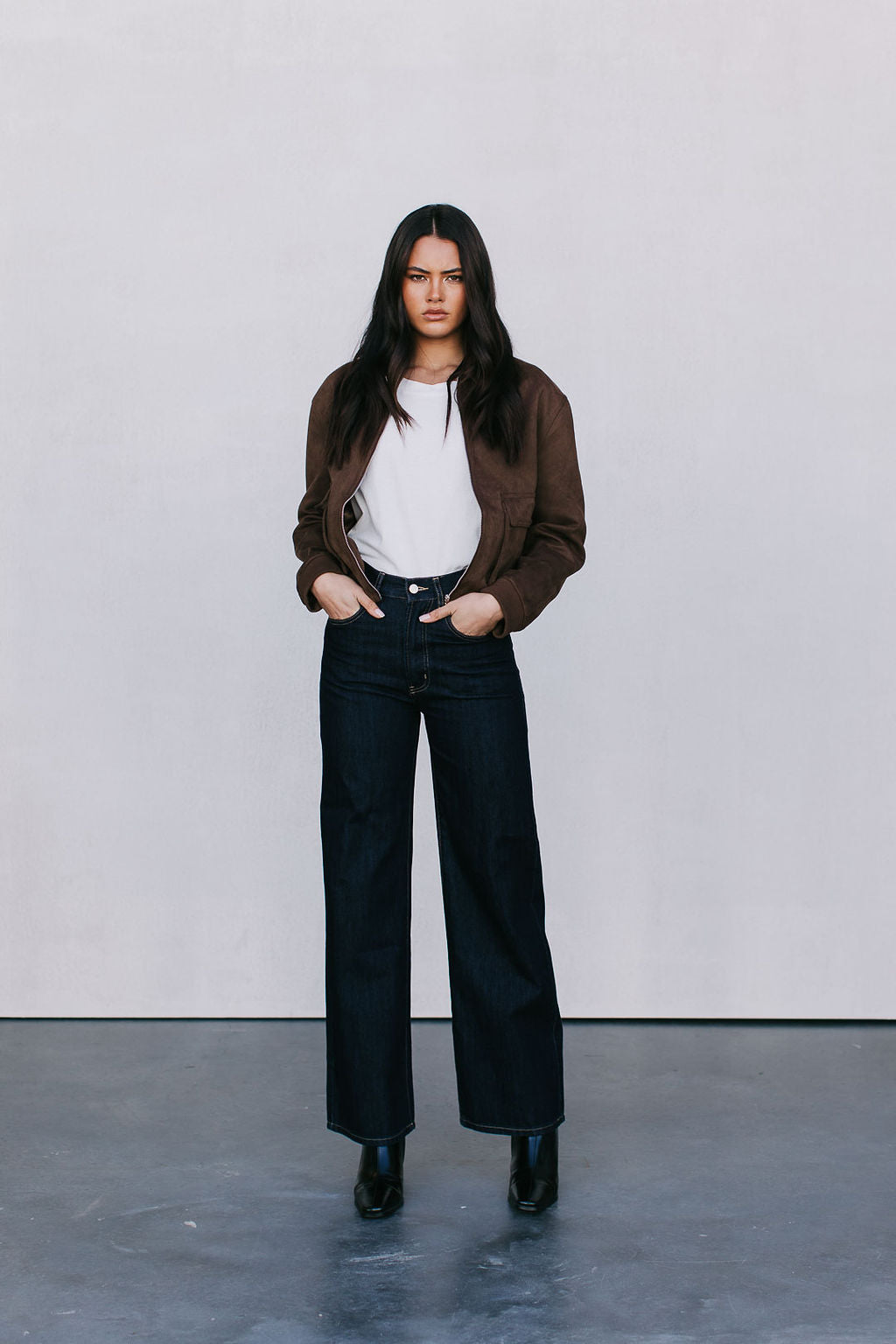 Gracelyn Bomber Jacket - Chocolate Brown Suede Look