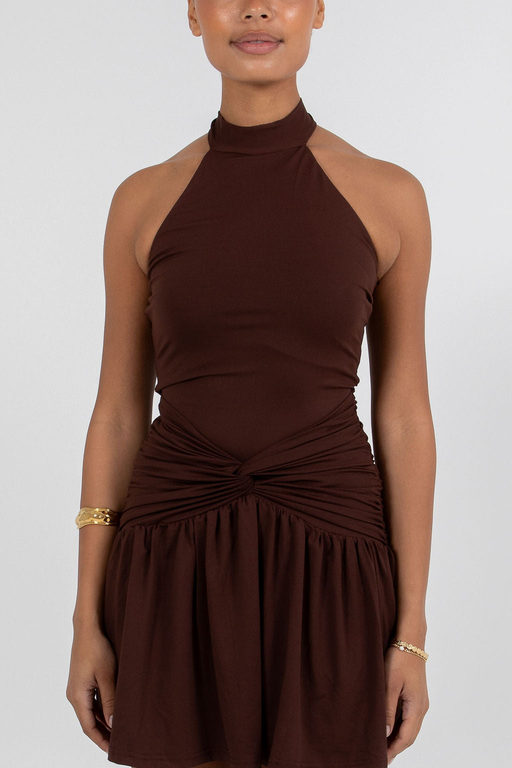 Xena Mini Dress - Chocolate Brown