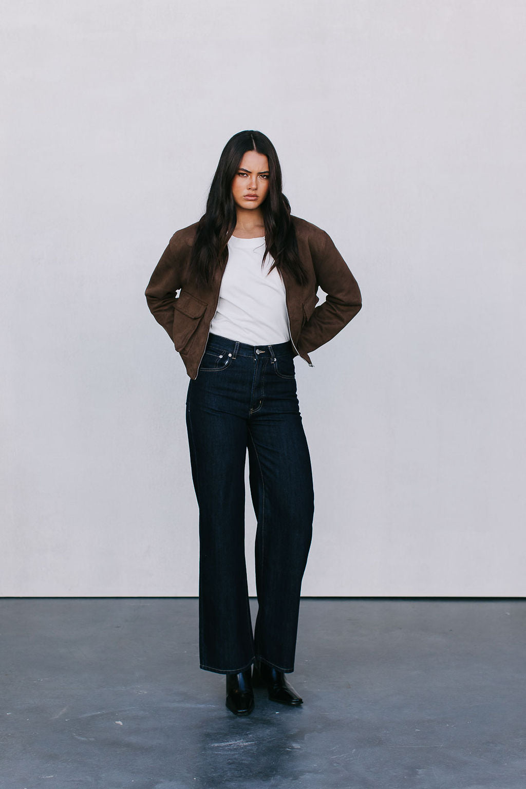 Gracelyn Bomber Jacket - Chocolate Brown Suede Look