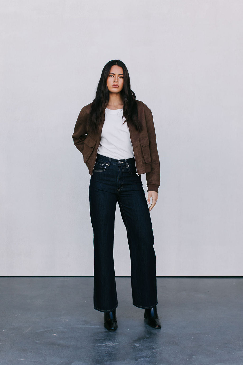 Gracelyn Bomber Jacket - Chocolate Brown Suede Look