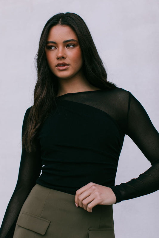 Quena Long-sleeve Top - Black Mesh