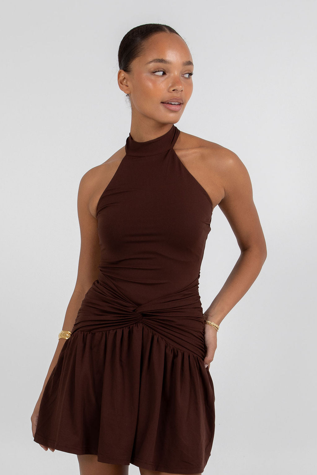 Xena Mini Dress - Chocolate Brown