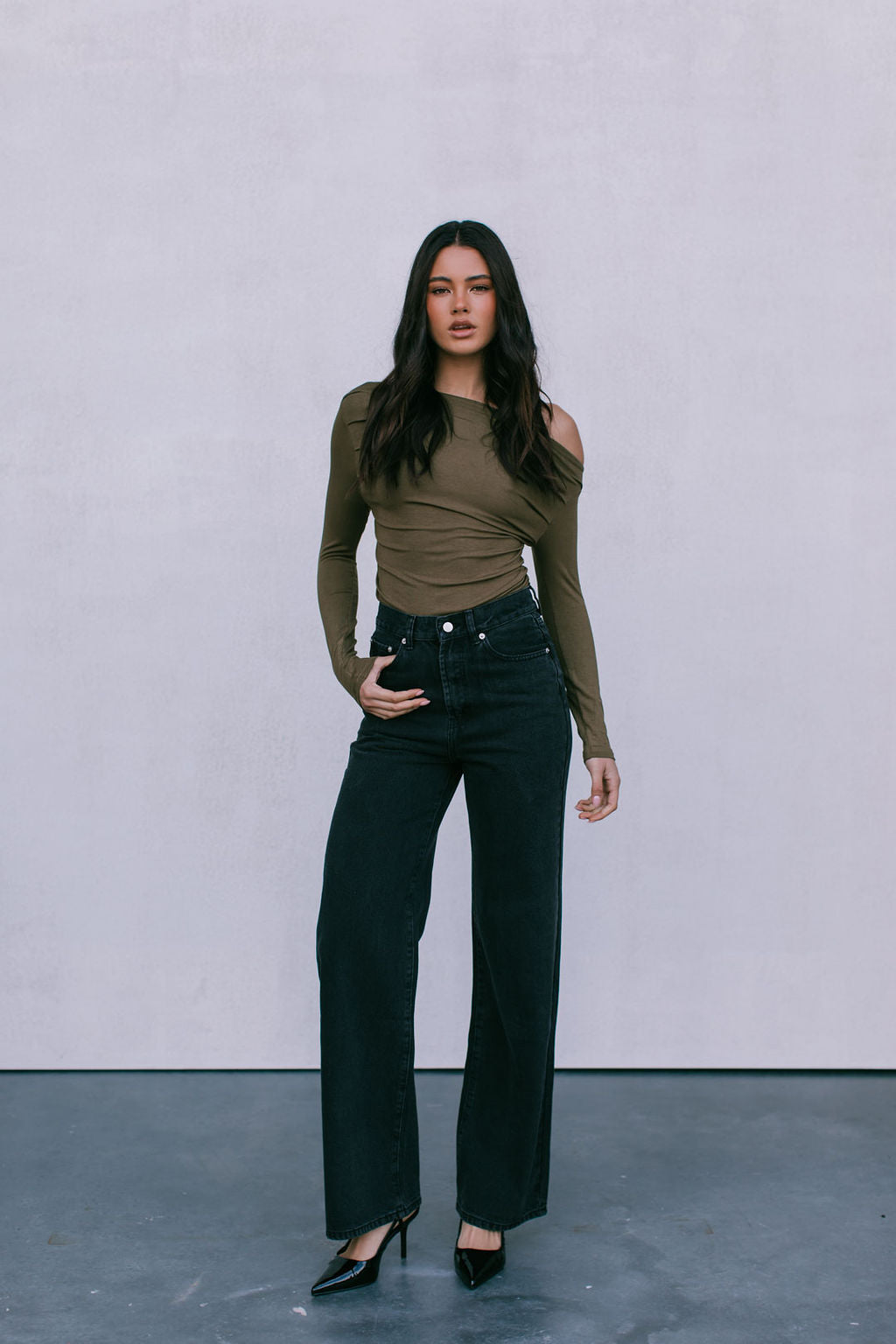 Fenella Long-sleeve Top - Khaki Green