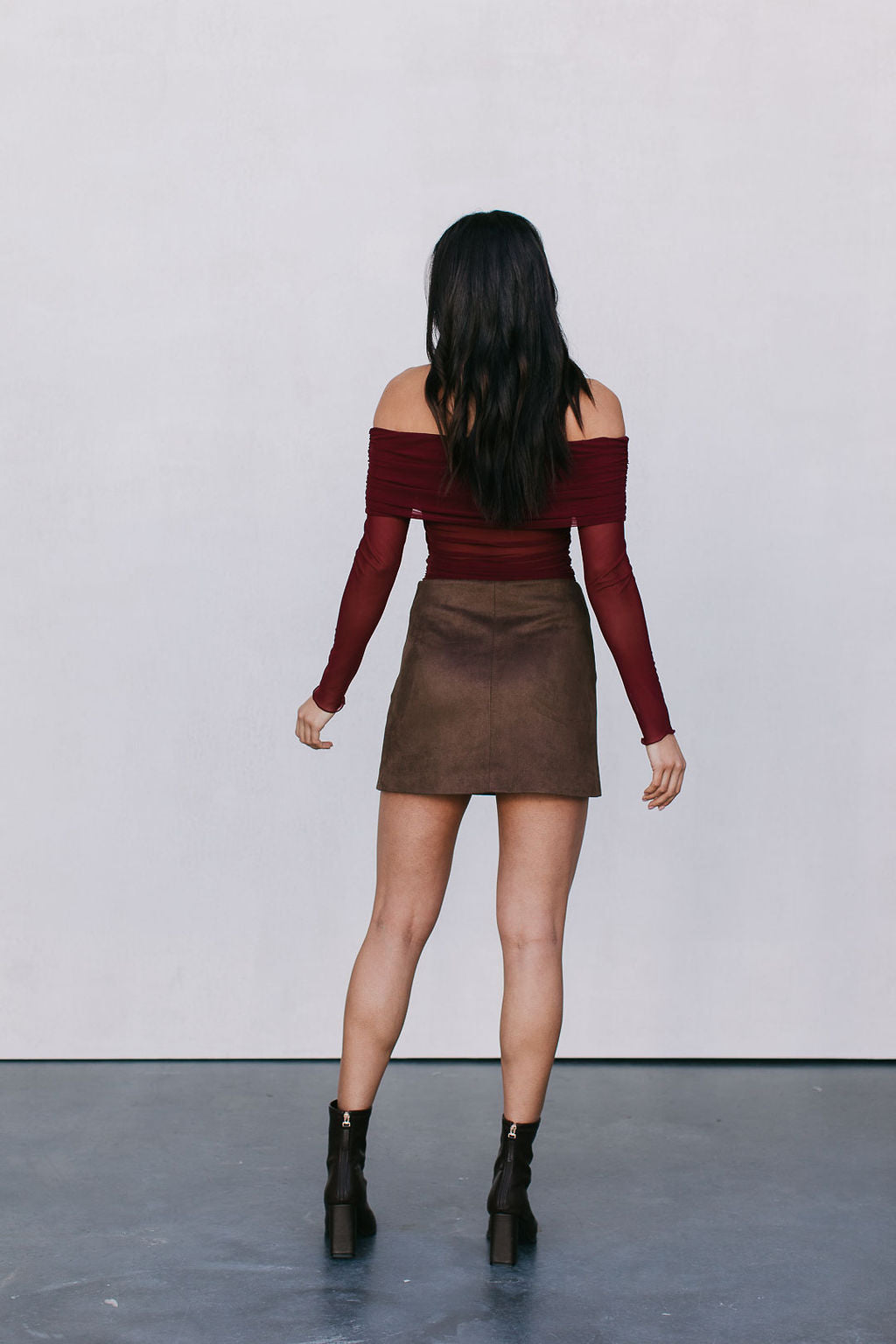 Jetta Mini Skirt - Chocolate Brown Suede Look