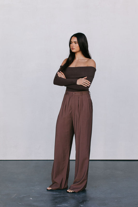 Kahlea Off-Shoulder Bodysuit - Chocolate Brown Knit