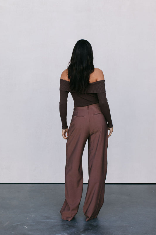 Kahlea Off-Shoulder Bodysuit - Chocolate Brown Knit