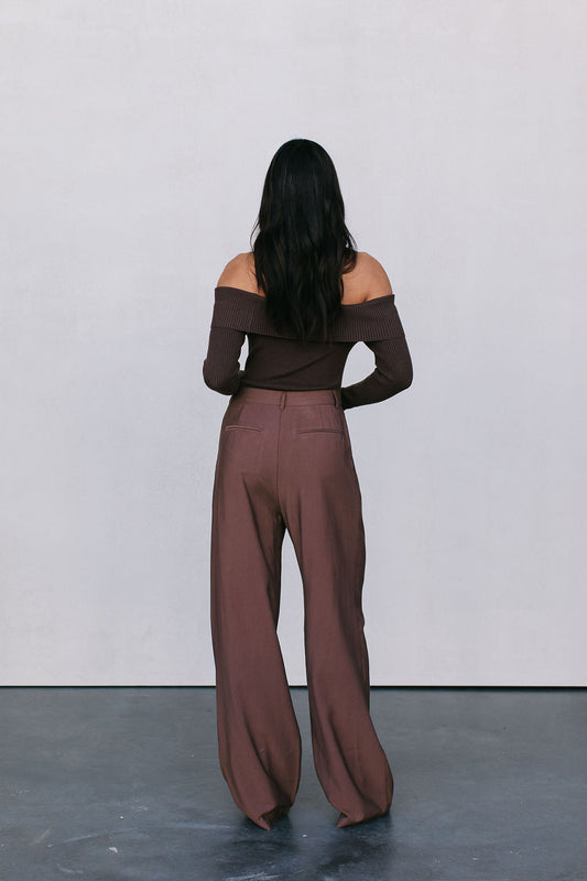 Kahlea Off-Shoulder Bodysuit - Chocolate Brown Knit