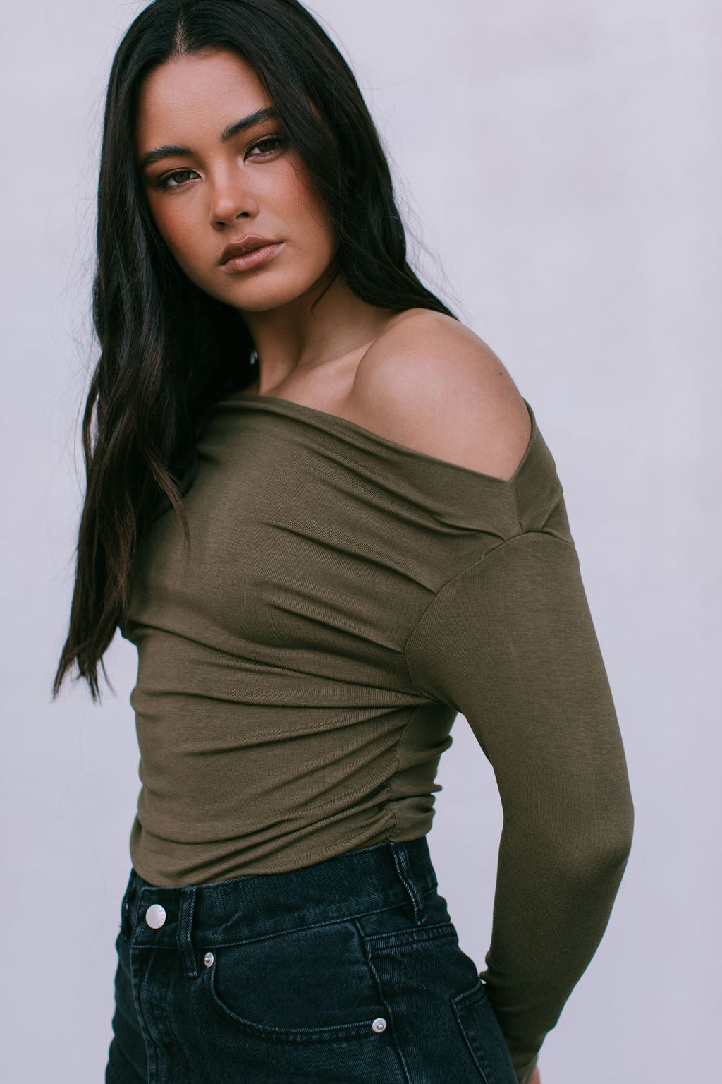 Fenella Long-sleeve Top - Khaki Green
