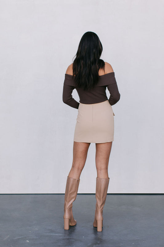 Kahlea Off-Shoulder Bodysuit - Chocolate Brown Knit