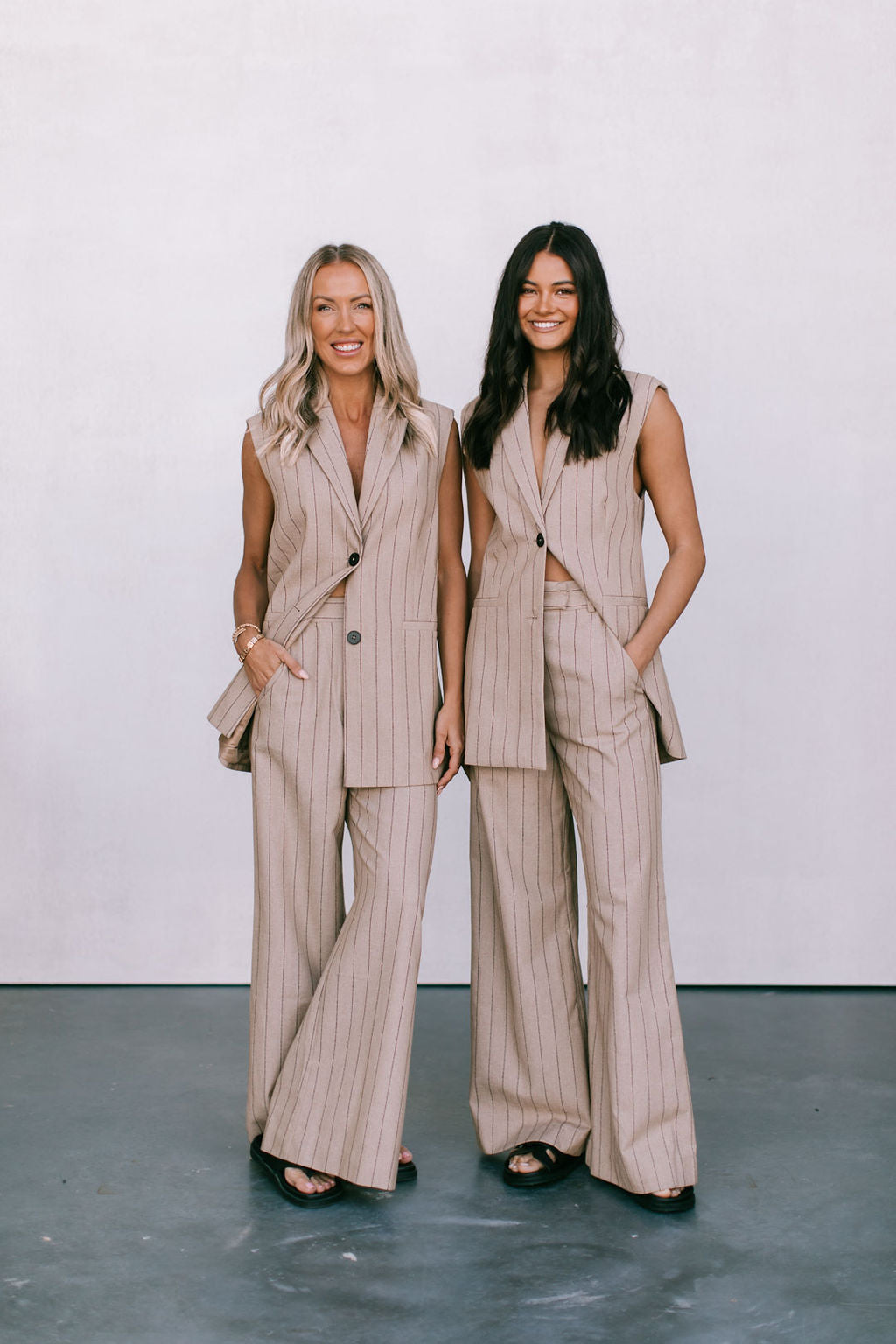 Josie Blazer Vest Beige Pinstripe