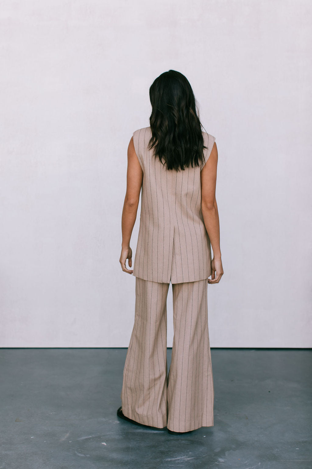 Josie Blazer Vest - Beige / Brown Pinstripe
