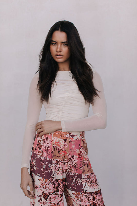 Stacey Long-sleeve Top - Bone Mesh