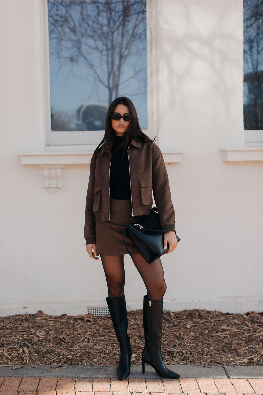 Jetta Mini Skirt - Chocolate Brown Suede Look