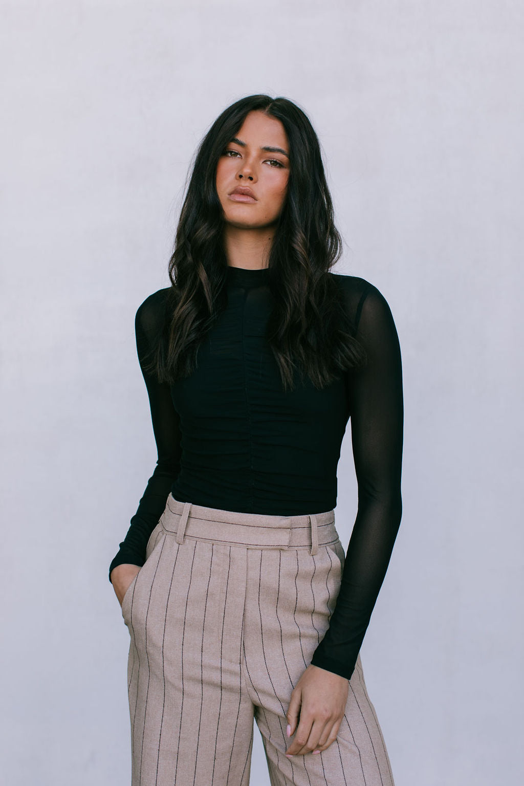 Flora Pants Beige Pinstripe