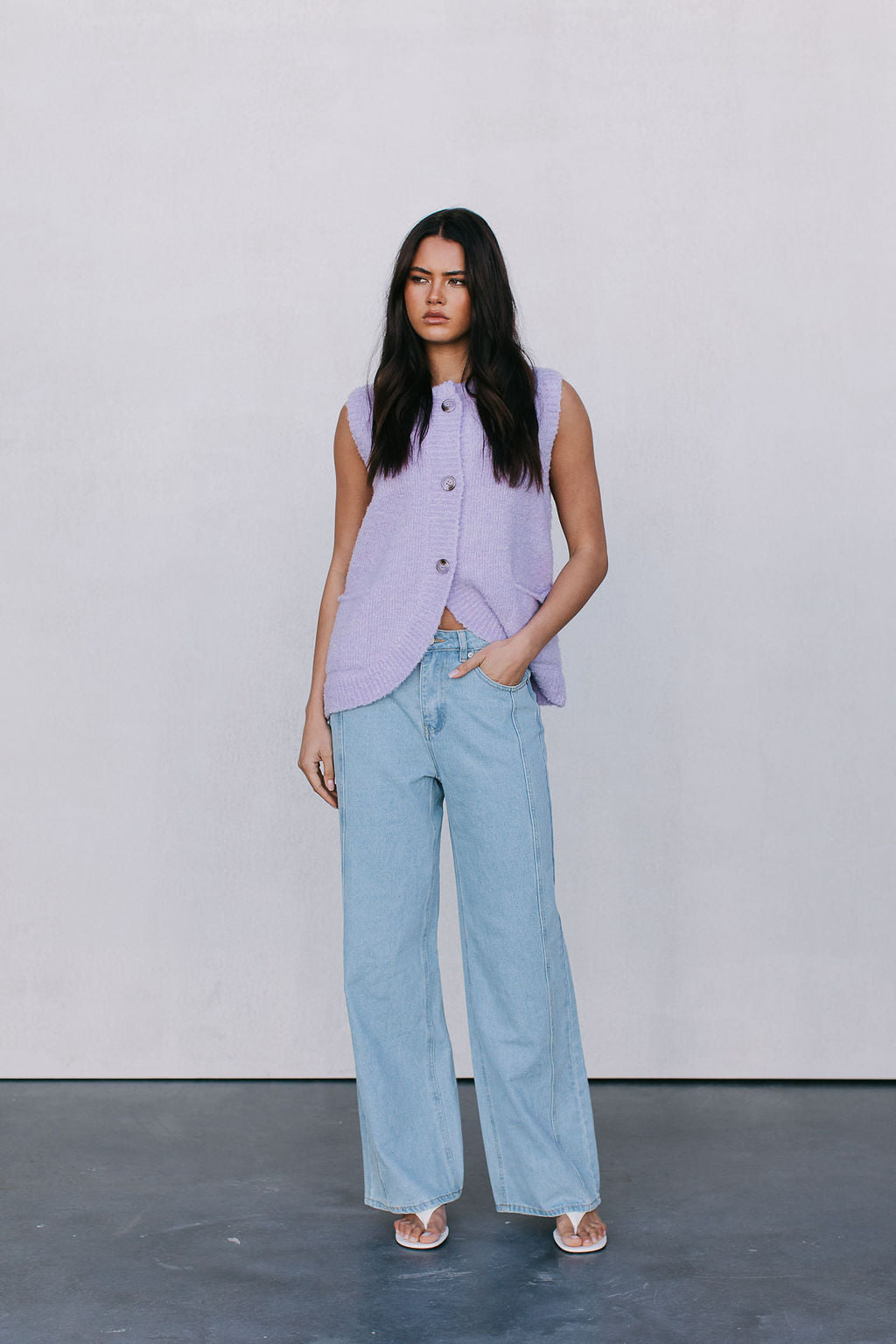Nadia Knit Vest - Lilac Marle
