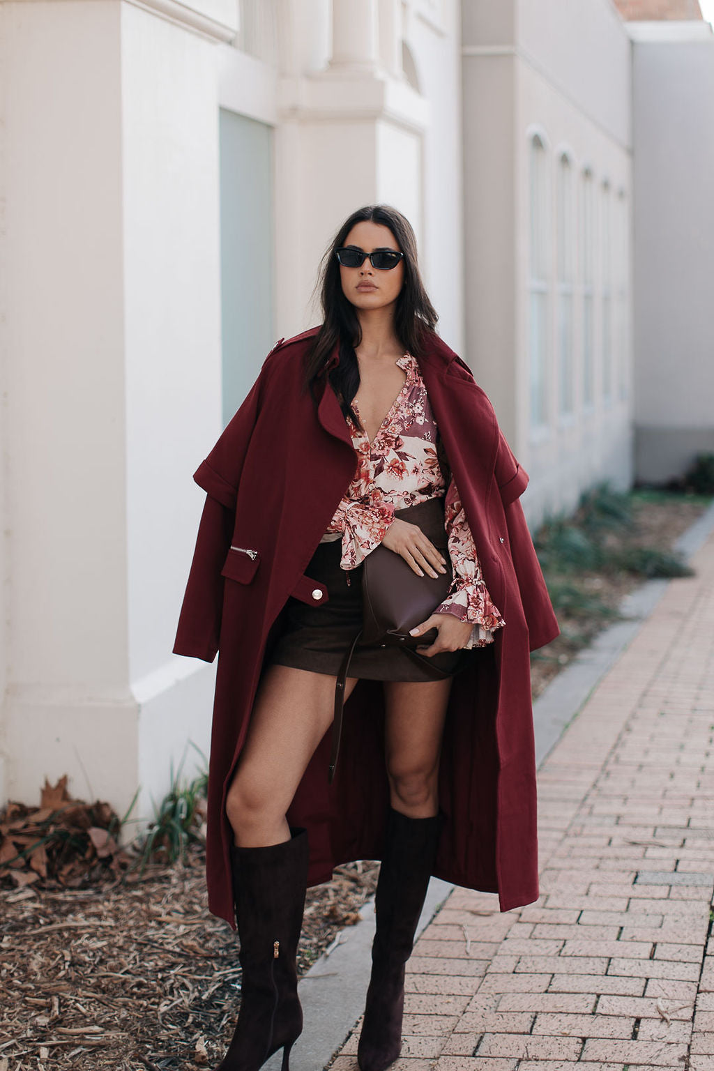 Jetta Mini Skirt - Chocolate Brown Suede Look