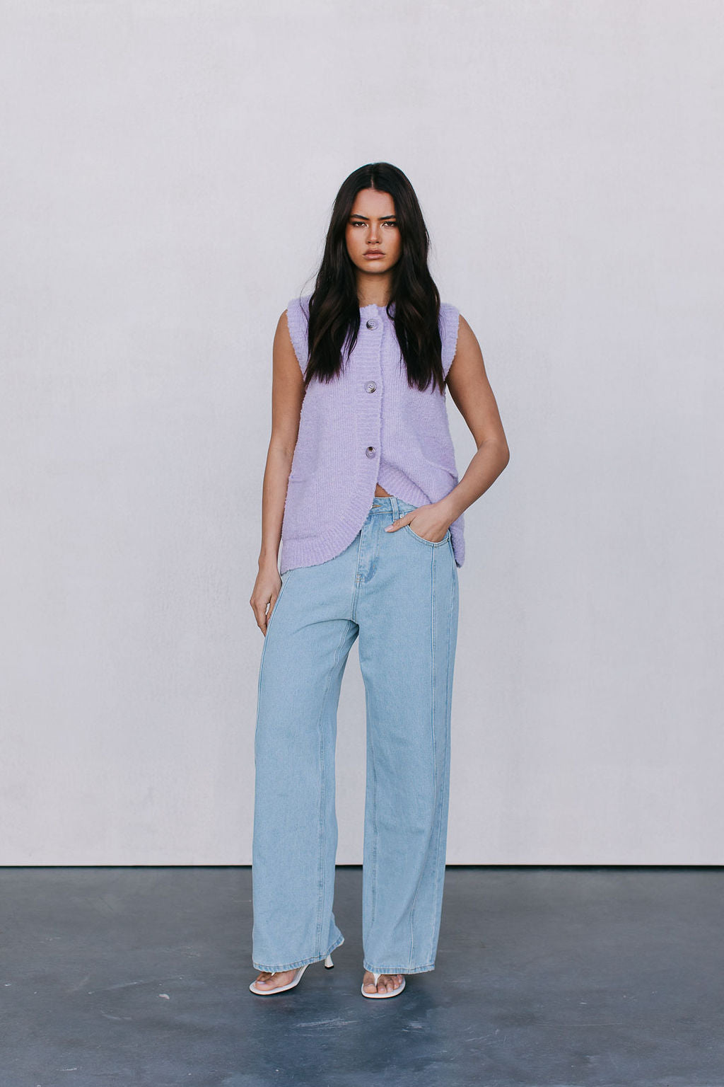 Nadia Knit Vest - Lilac Marle
