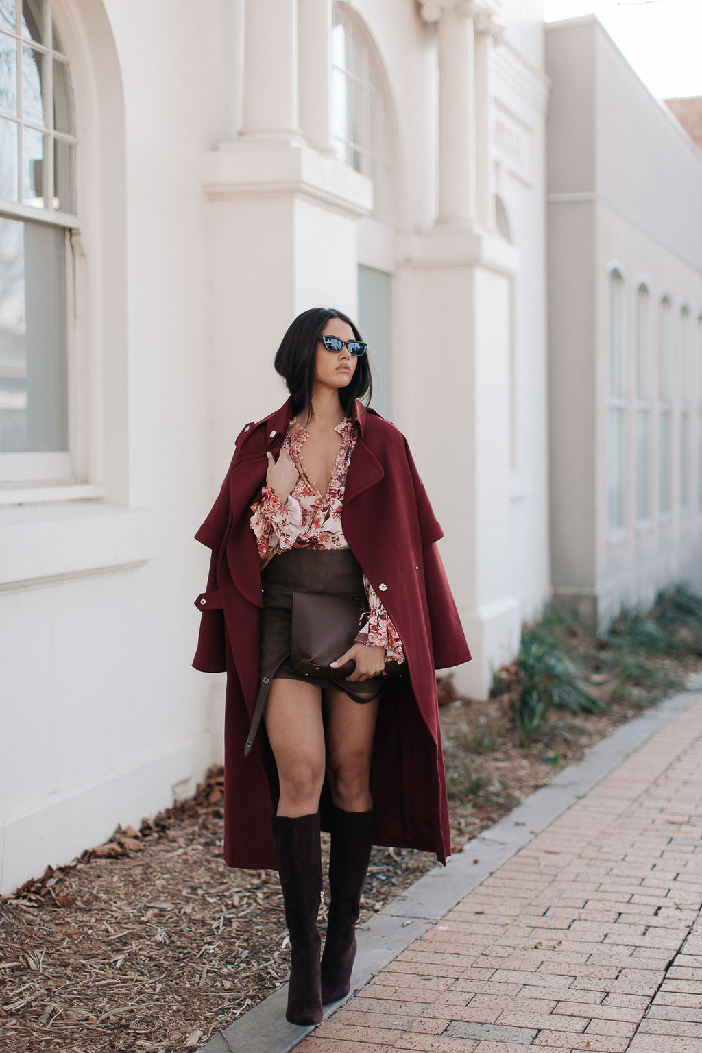 Jetta Mini Skirt - Chocolate Brown Suede Look