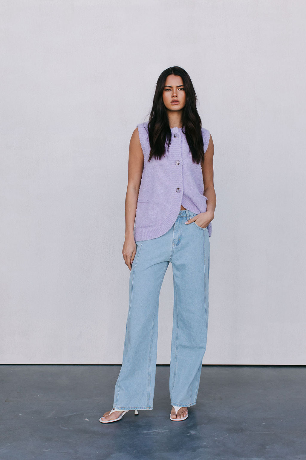 Nadia Knit Vest - Lilac Marle