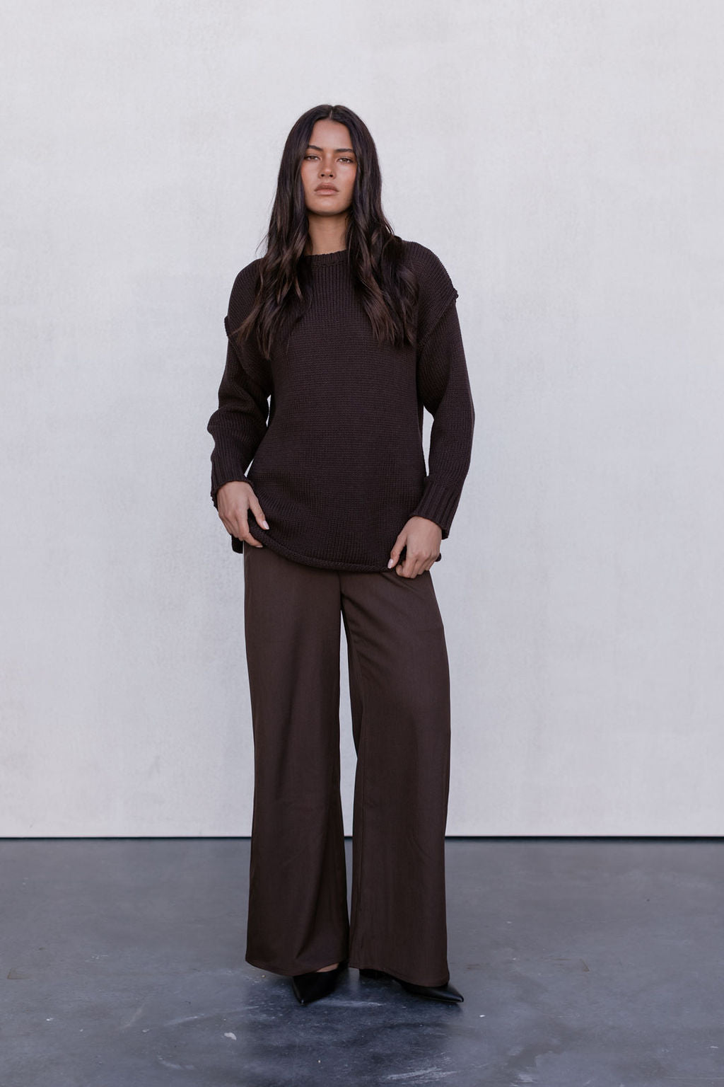 Neah Tailored Pants - Chocolate Brown/White Stripe