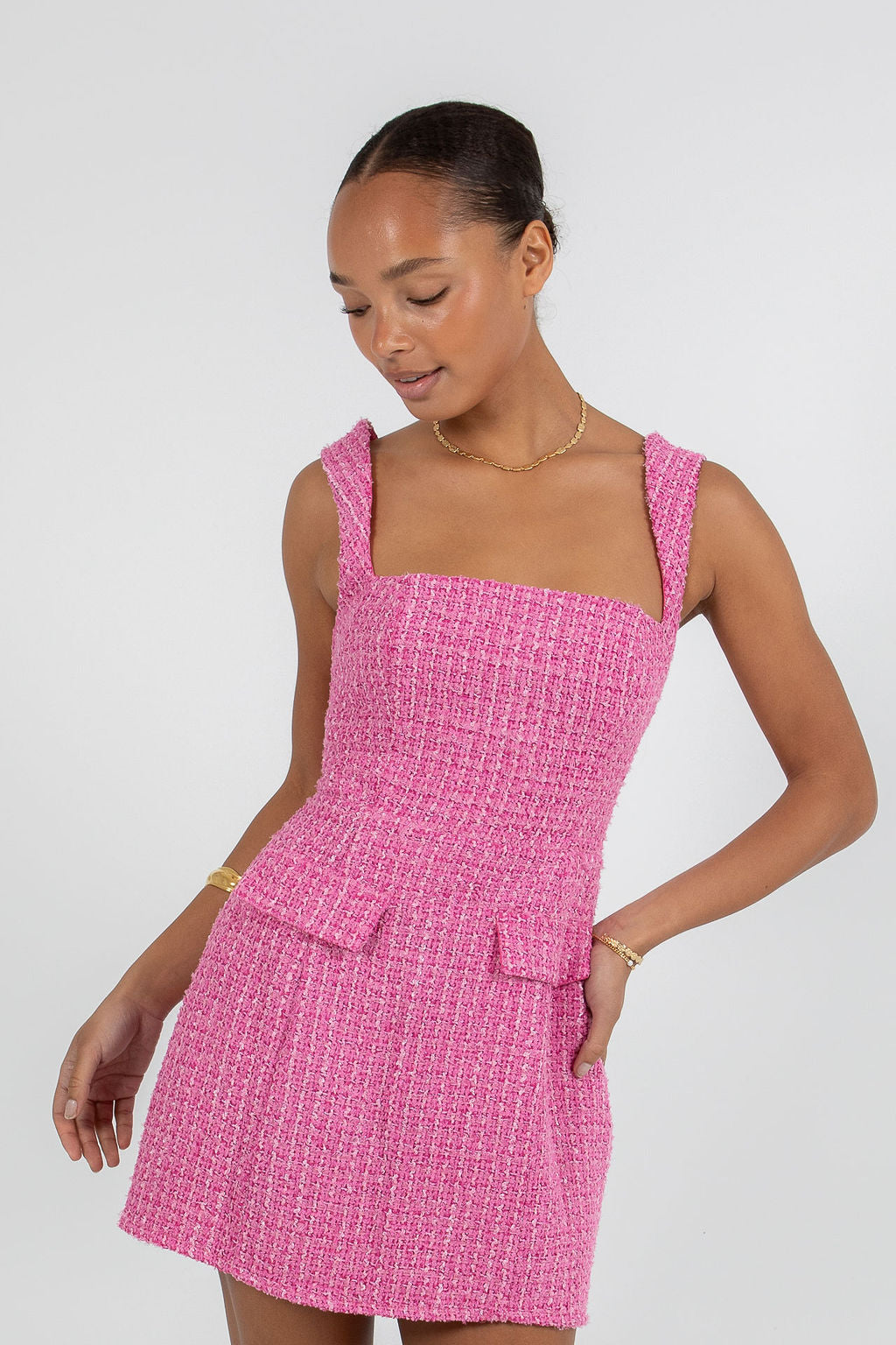 Ursilla Mini Dress - Pink Tweed Knit