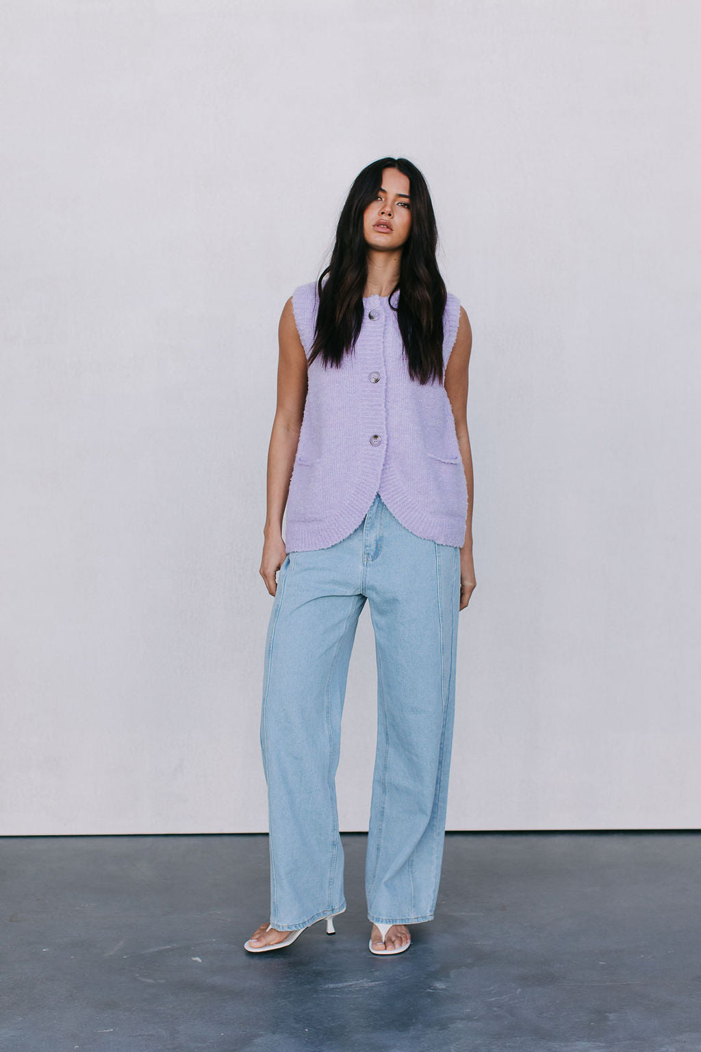 Nadia Knit Vest - Lilac Marle