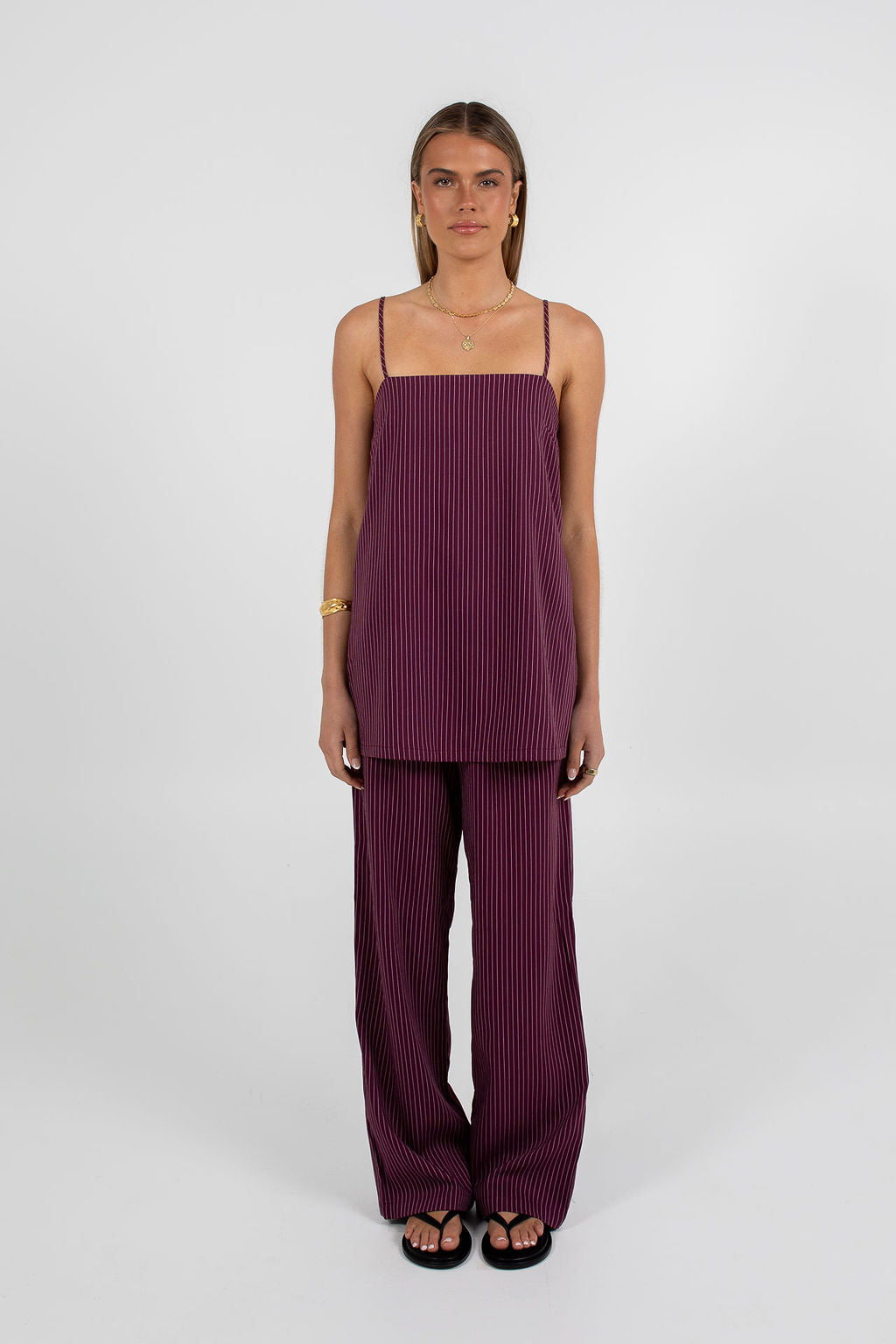 Reina Top Plum Pinstripe