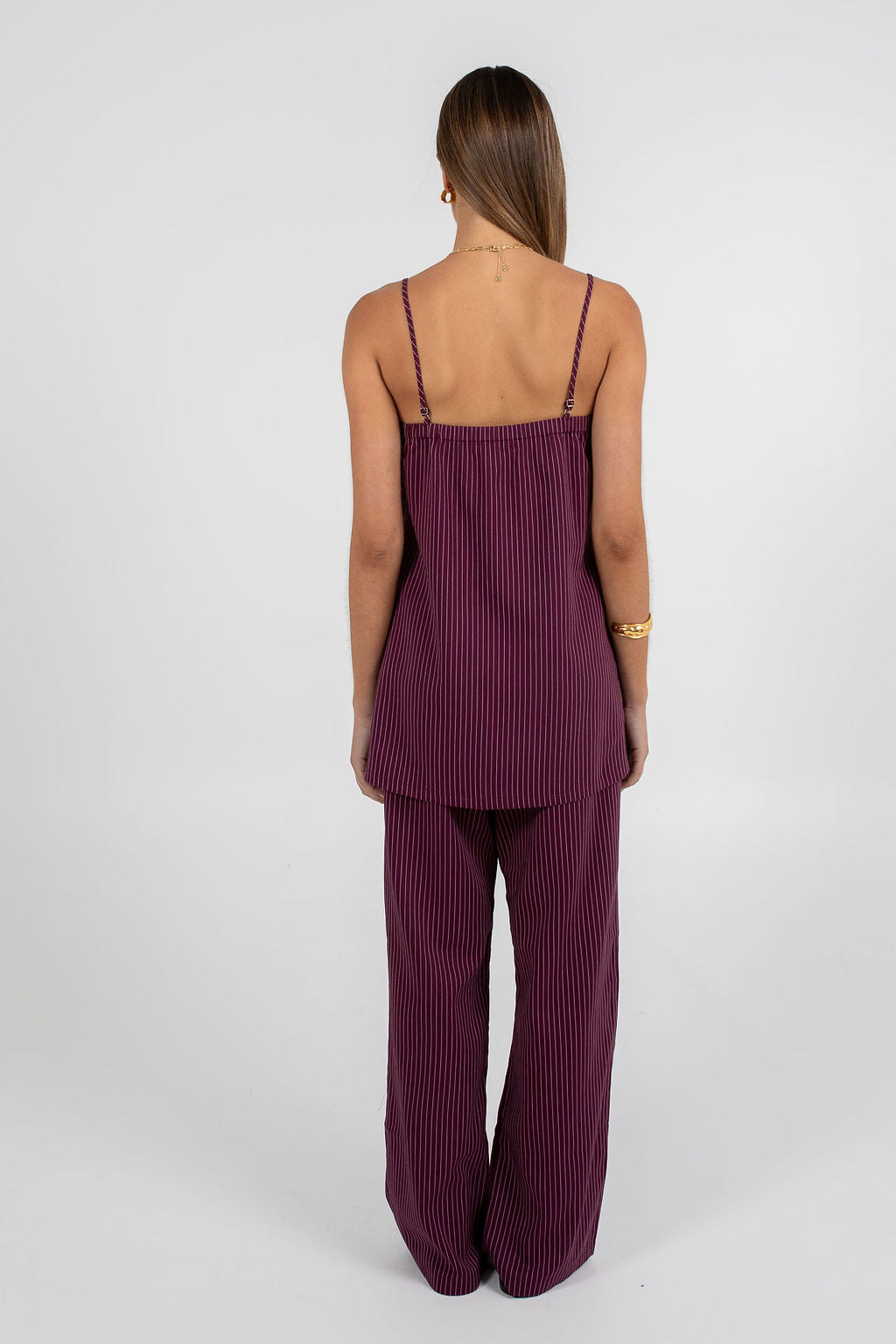 Reina Singlet Top - Plum Pinstripe