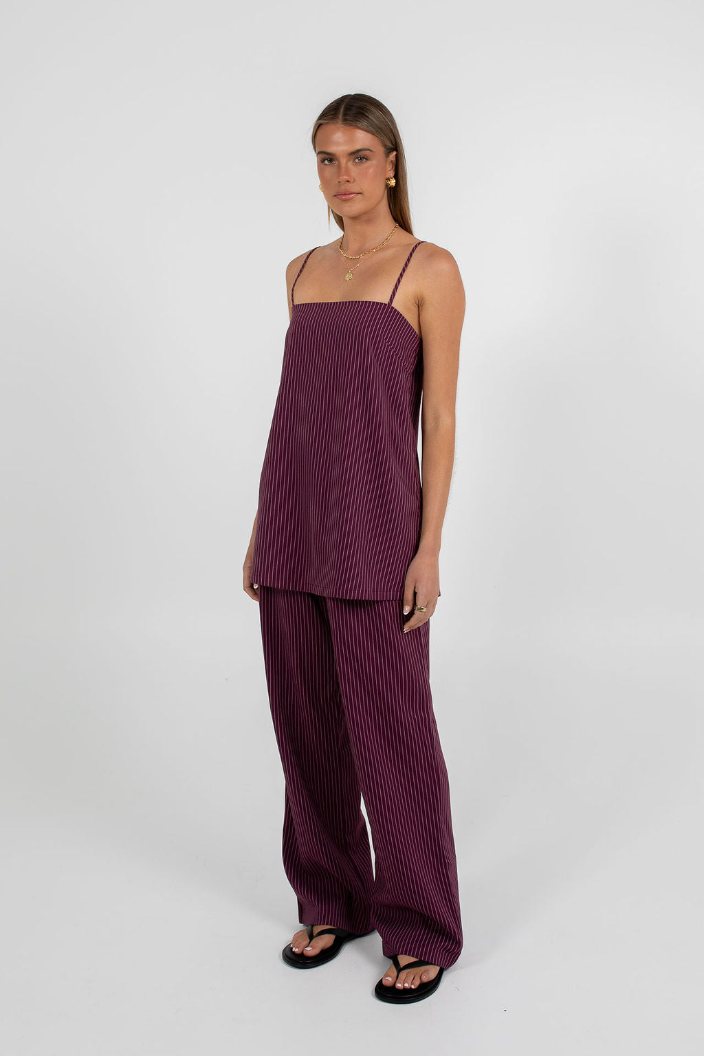 Reina Top Plum Pinstripe