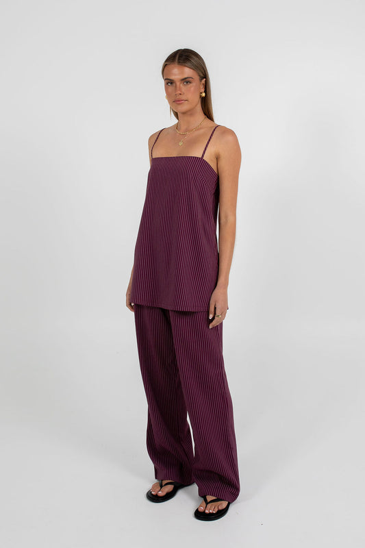Cerlah Tailored Pants - Plum Pinstripe