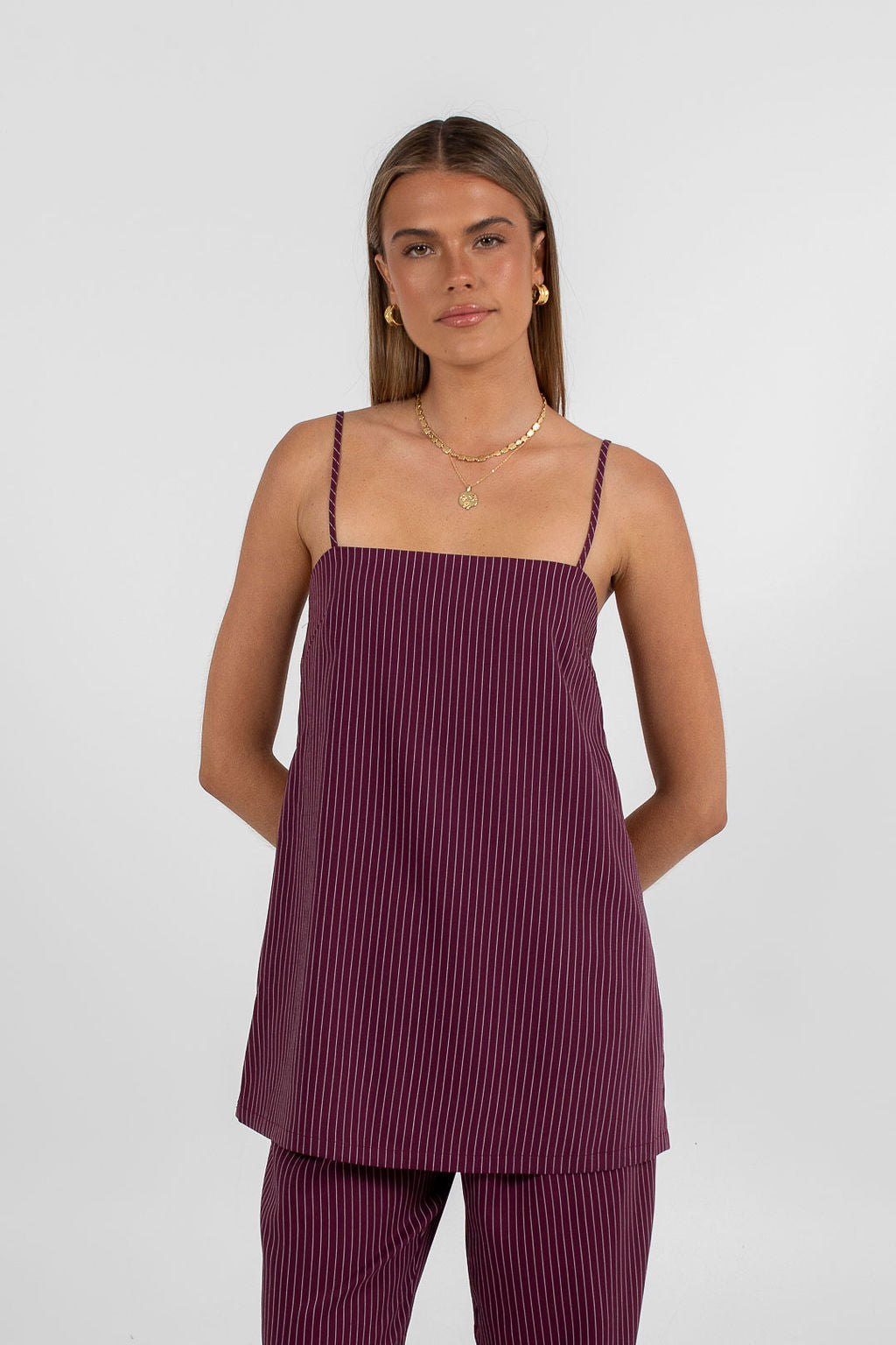 Reina Top Plum Pinstripe