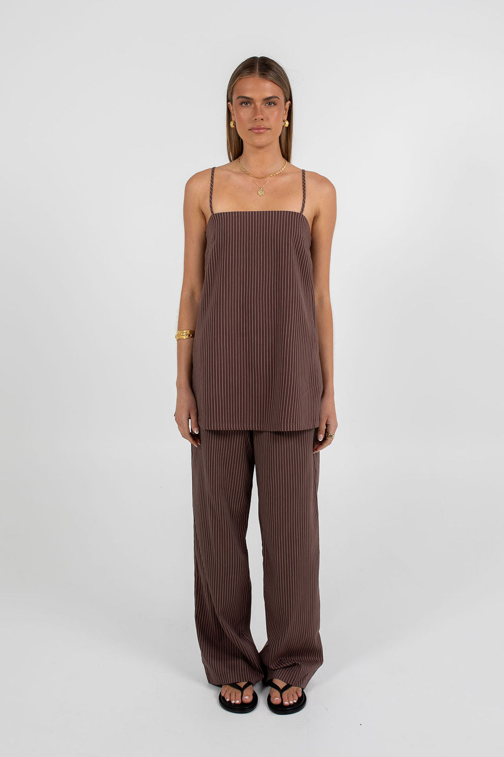 Reina Top Chocolate Pinstripe
