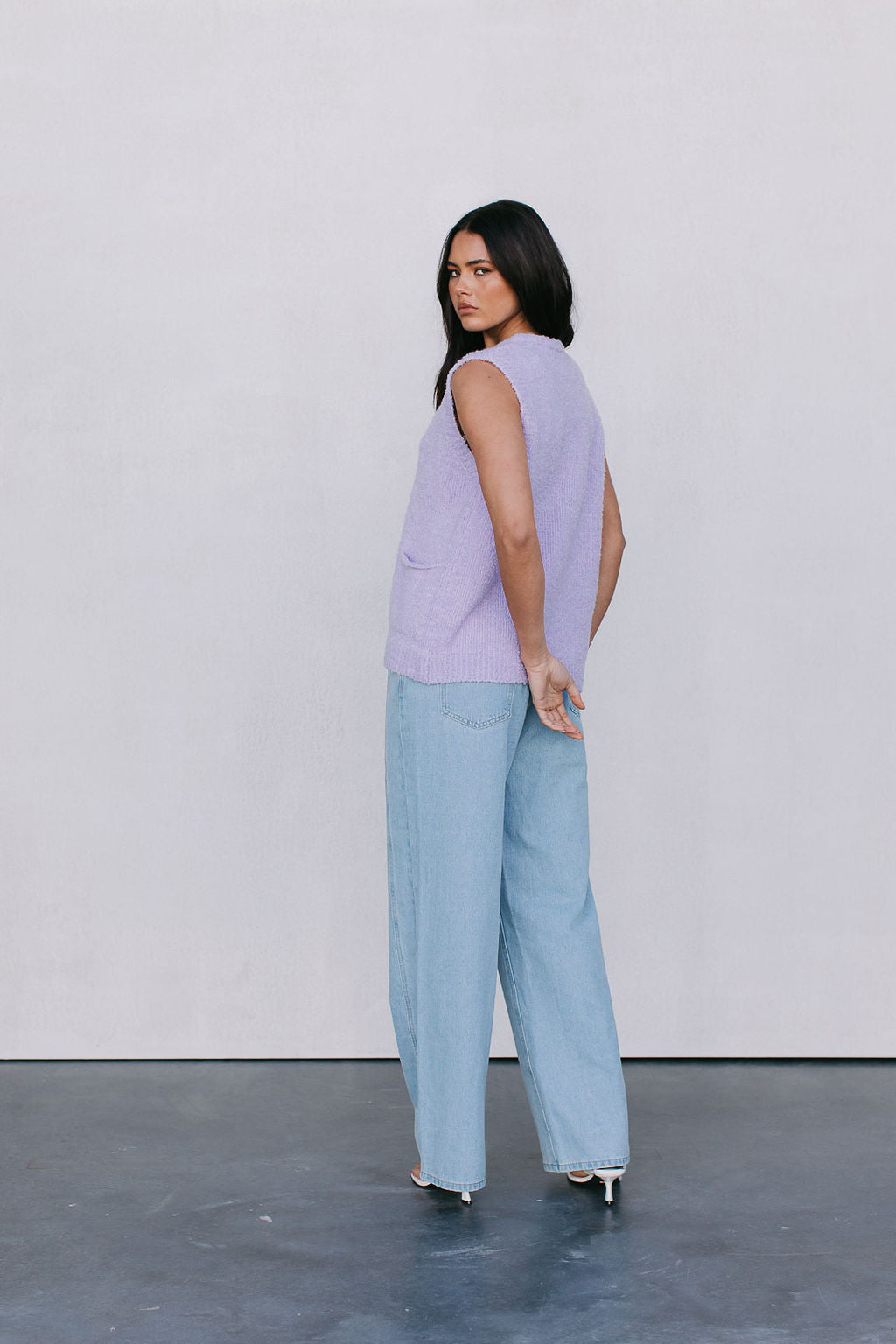 Nadia Knit Vest - Lilac Marle