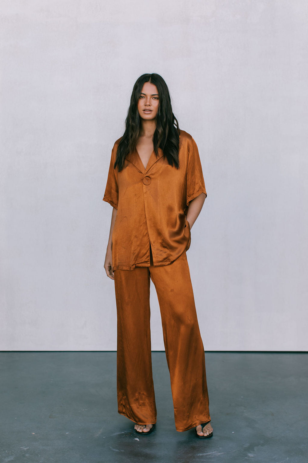 COMING SOON - Eve Relaxed Pants - Caramel Satin