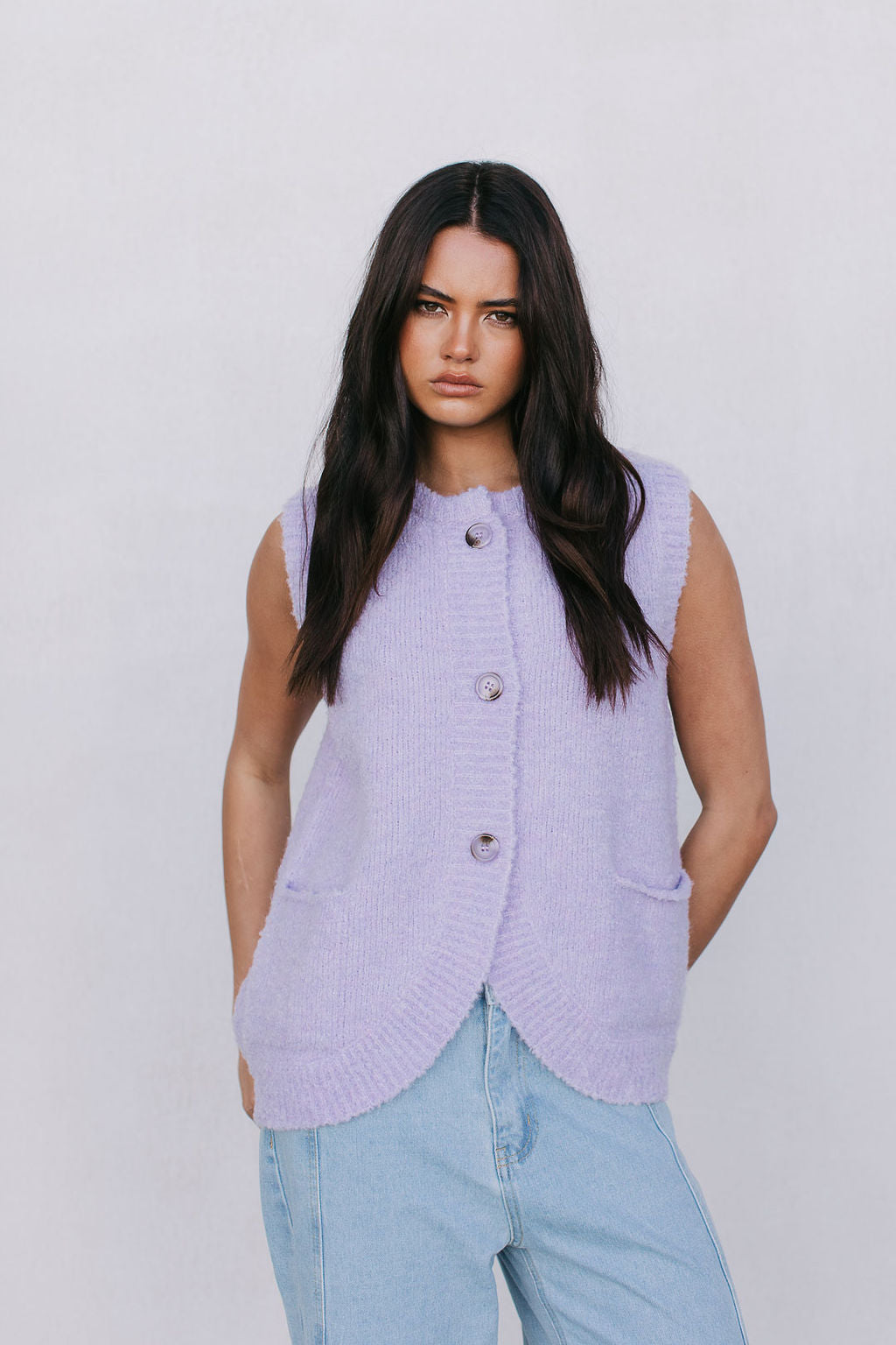Nadia Knit Vest - Lilac Marle