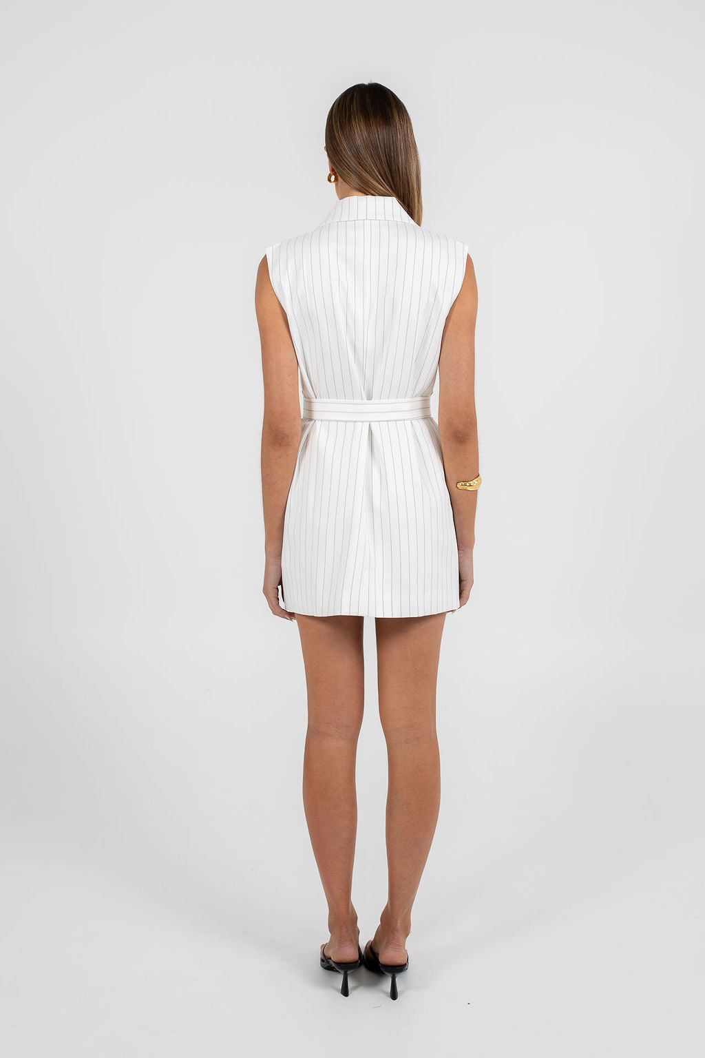 Cullen Mini Blazer Dress - White Pinstripe