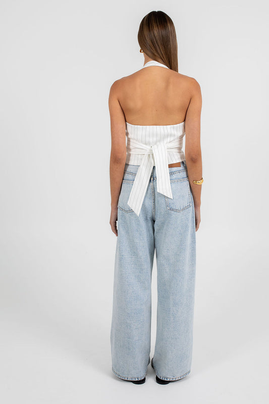 Marnie Halter Top - White Pinstripe