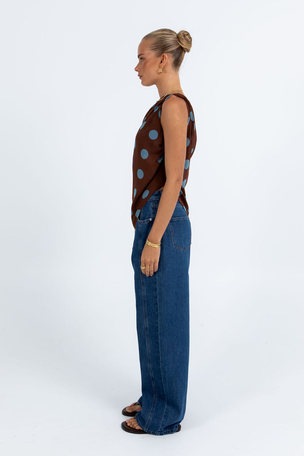 Umika Top - Chocolate/Blue Polka Dot