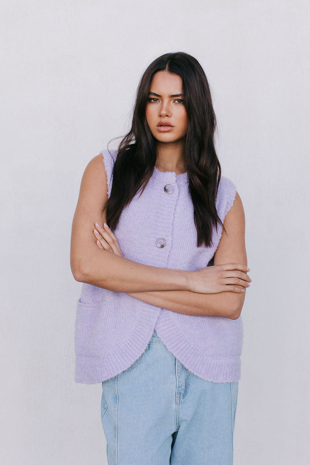 Nadia Knit Vest - Lilac Marle