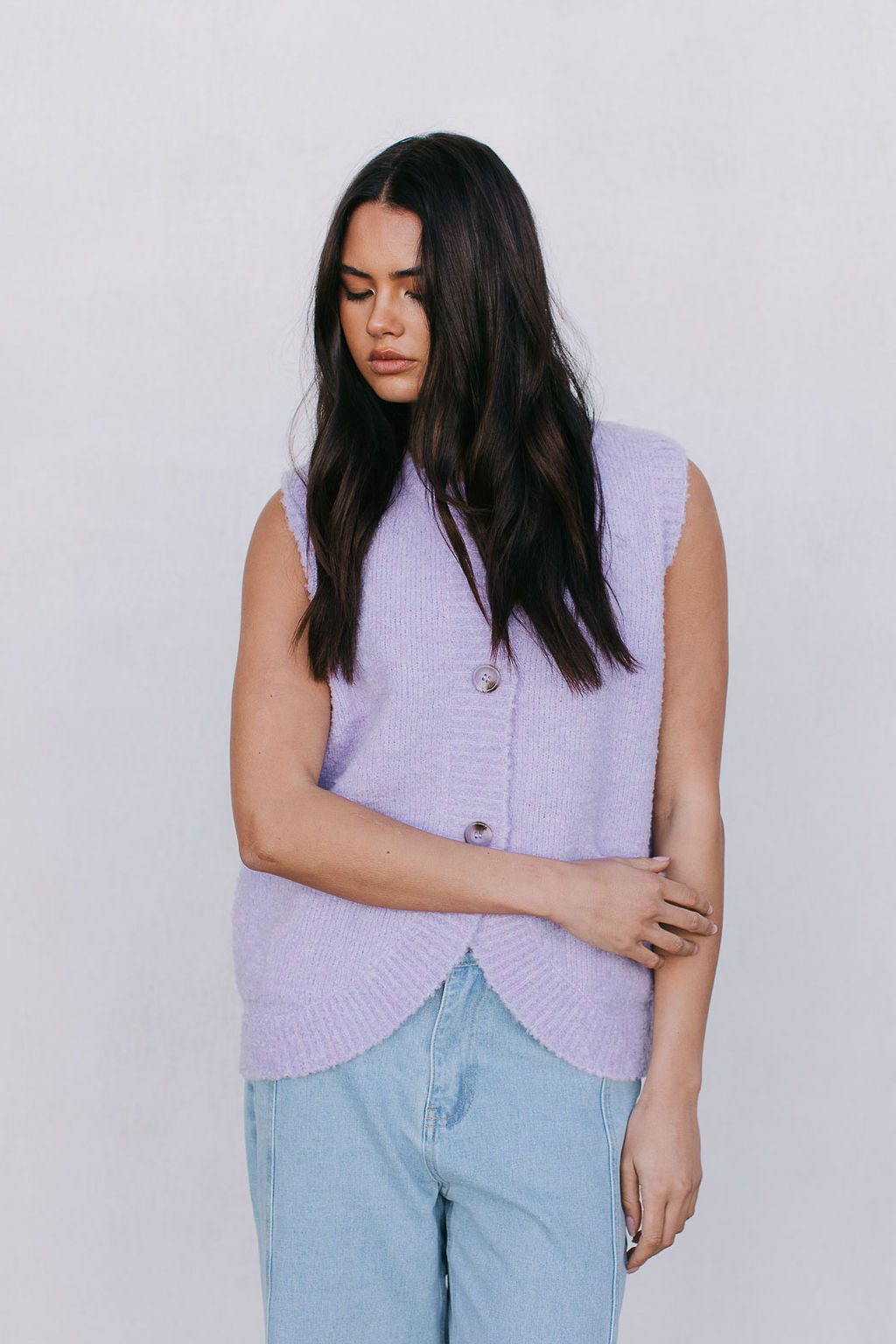 Nadia Knit Vest - Lilac Marle