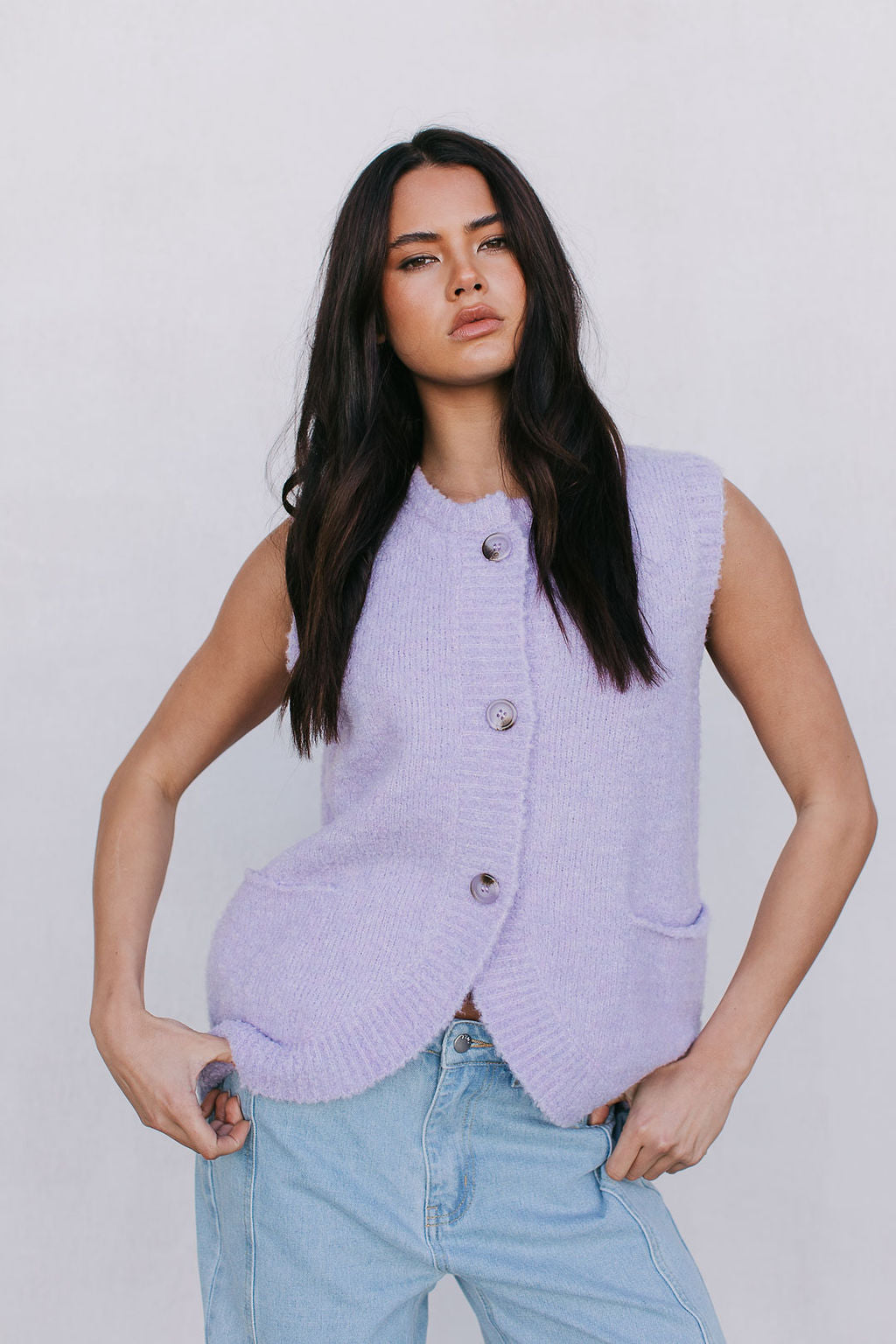 Nadia Knit Vest - Lilac Marle