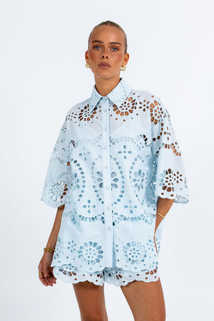 Immy Shirt Powder Blue Sicily Lace