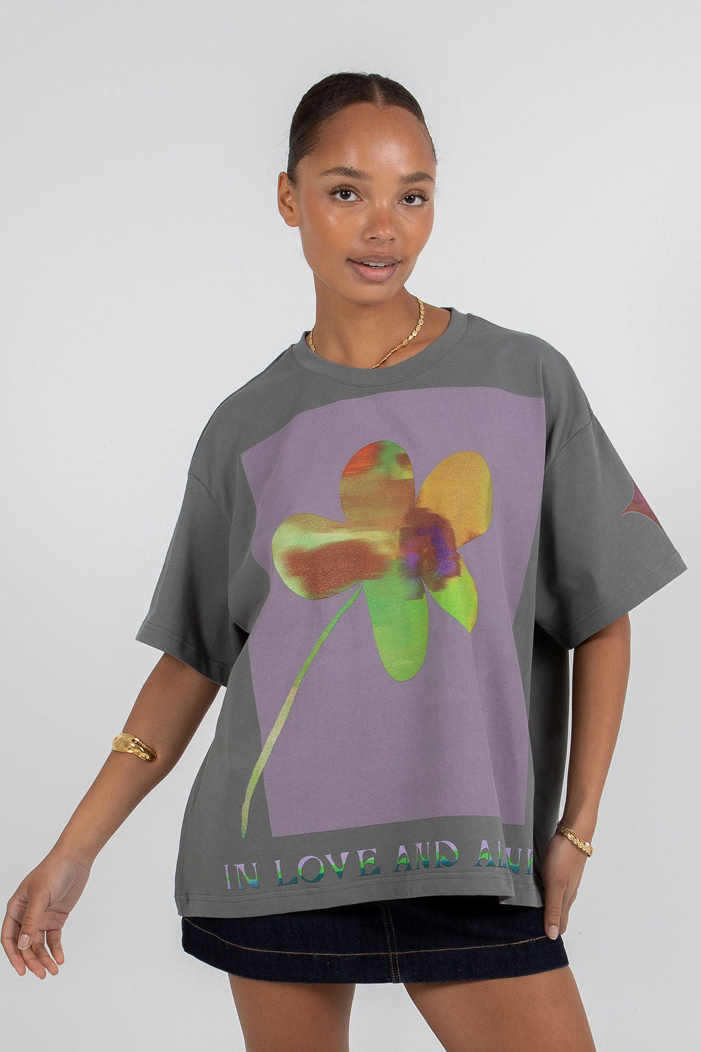 Aligned Boxy Tee - Charcoal