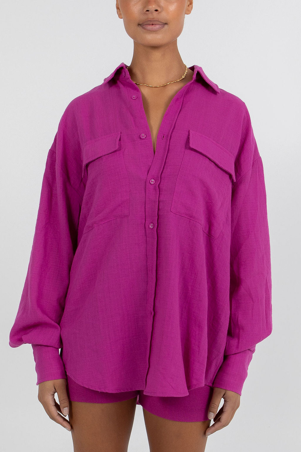 Rosette Oversized Shirt - Magenta